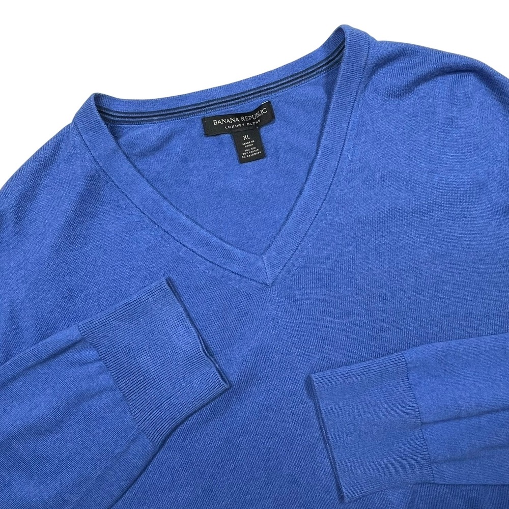 Banana Republic Sweater Men XL Blue Silk Cotton Cashmere V-Neck Luxury Blend